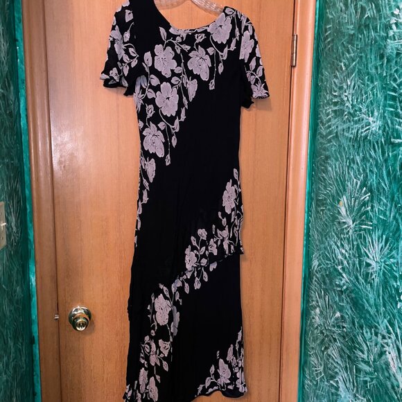 Eva Blue Asymmetrical Floral Black Dress with sequin flowers - Picture 7 of 7